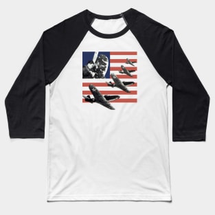 American Fighter Plane Flag Baseball T-Shirt